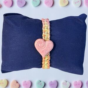 Valentine’s Bracelet; love, friendship, romance; adjustable, sparkly pink heart